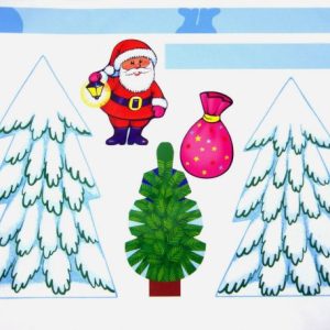 Santa Claus and a bag of gifts. Handout. For children 4-6 years old